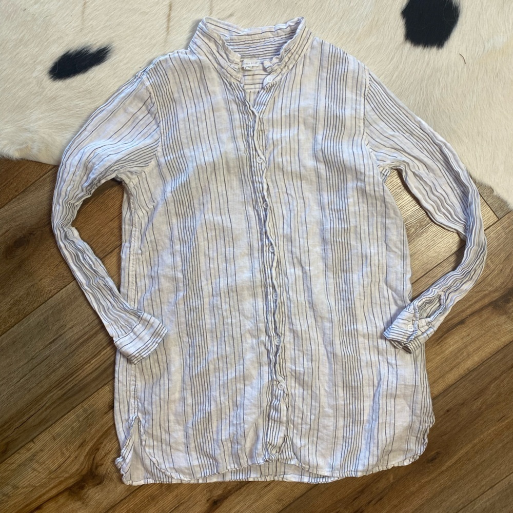 Garnet Hill Easy Linen Button-Down Shirt, featuring a striped pattern